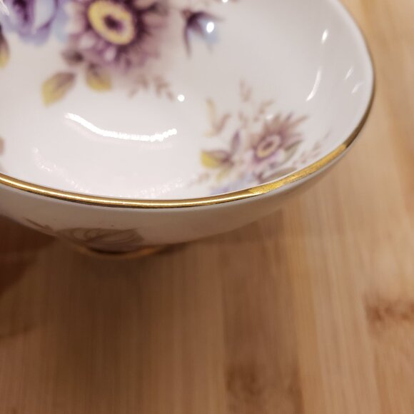 Royal Sutherland Bone China footed Teacup Blue Purple flowers gold Vtg England - Picture 5 of 6